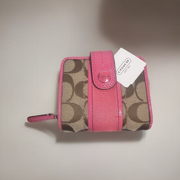 NWT Coach Signature Stripe Hobo 23769E & Wallet F48774 Set SV/Khaki Punch Pink - Picture 11 of 16